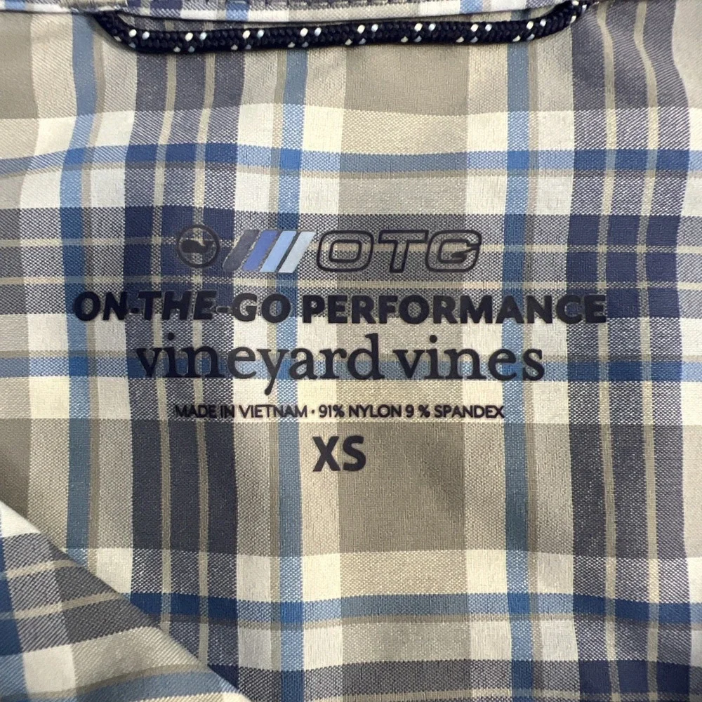 Vineyard Vines Performance OTG  Mens Size XS Long‎ Sleeve Blue Plaid Shirt Logo